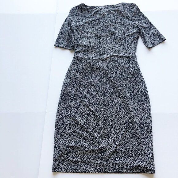 LAUREN RALPH LAUREN Black White Midi Short Sleeve Shift Dress Womens 4 - Picture 3 of 8